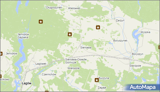 mapa Sieniawa gmina Łagów, Sieniawa gmina Łagów na mapie Targeo