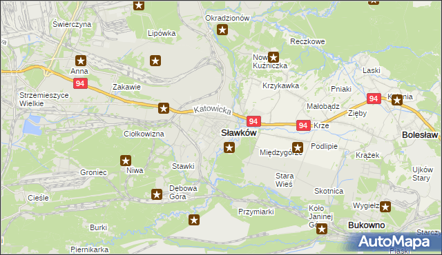mapa Sławków powiat będziński, Sławków powiat będziński na mapie Targeo