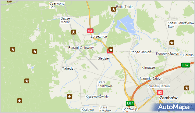 mapa Śledzie gmina Zambrów, Śledzie gmina Zambrów na mapie Targeo