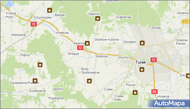 mapa Słodków gmina Turek, Słodków gmina Turek na mapie Targeo