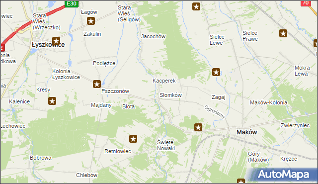 mapa Słomków gmina Maków, Słomków gmina Maków na mapie Targeo