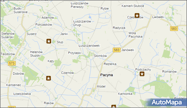 mapa Słomków gmina Pacyna, Słomków gmina Pacyna na mapie Targeo