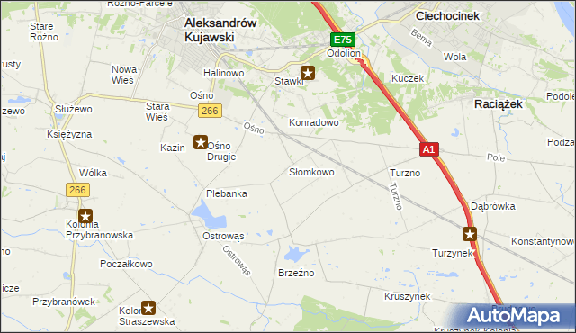 mapa Słomkowo gmina Aleksandrów Kujawski, Słomkowo gmina Aleksandrów Kujawski na mapie Targeo