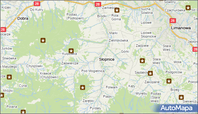 mapa Słopnice, Słopnice na mapie Targeo