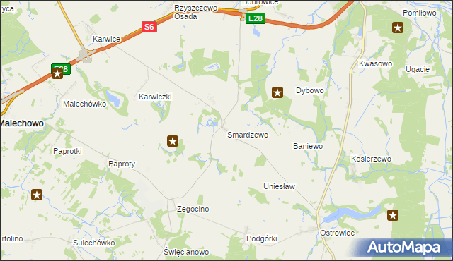 mapa Smardzewo gmina Sławno, Smardzewo gmina Sławno na mapie Targeo