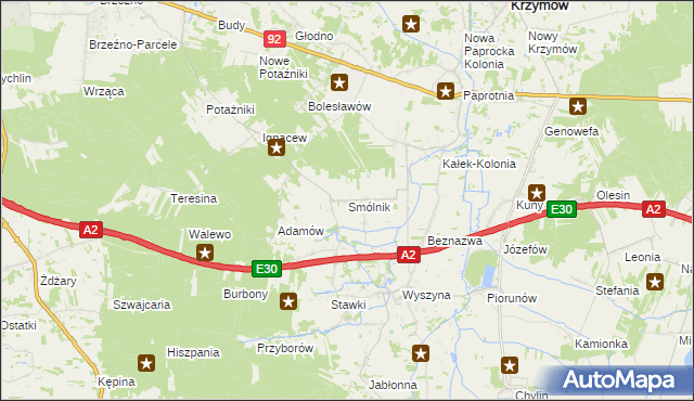 mapa Smólnik gmina Krzymów, Smólnik gmina Krzymów na mapie Targeo