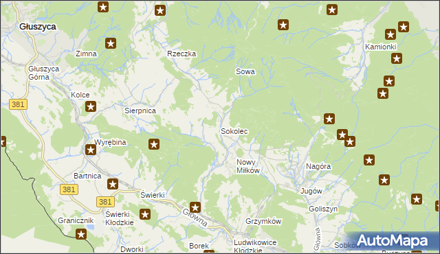 mapa Sokolec gmina Nowa Ruda, Sokolec gmina Nowa Ruda na mapie Targeo