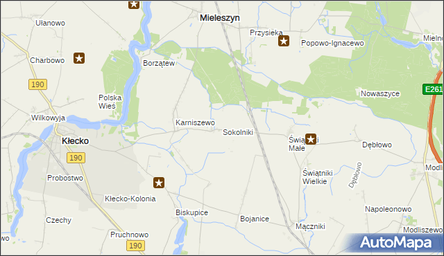 mapa Sokolniki gmina Mieleszyn, Sokolniki gmina Mieleszyn na mapie Targeo