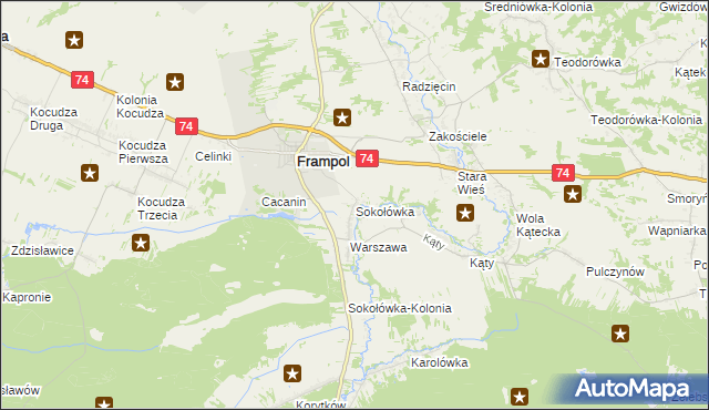 mapa Sokołówka gmina Frampol, Sokołówka gmina Frampol na mapie Targeo
