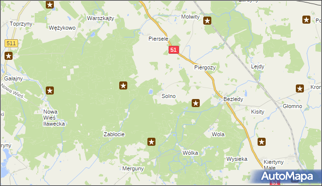mapa Solno gmina Bartoszyce, Solno gmina Bartoszyce na mapie Targeo