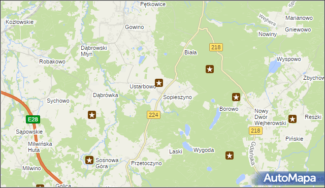 mapa Sopieszyno, Sopieszyno na mapie Targeo