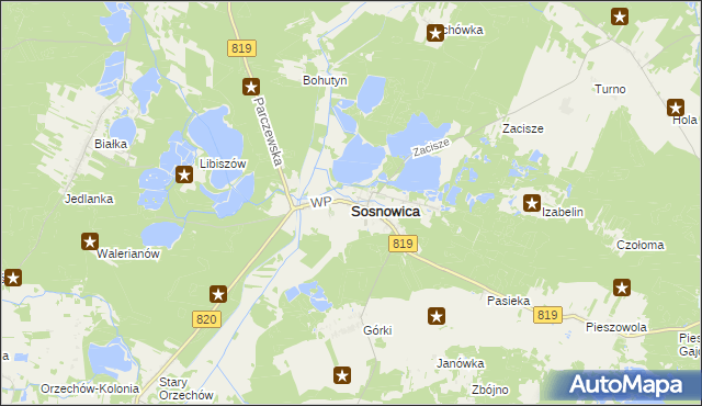 mapa Sosnowica powiat parczewski, Sosnowica powiat parczewski na mapie Targeo