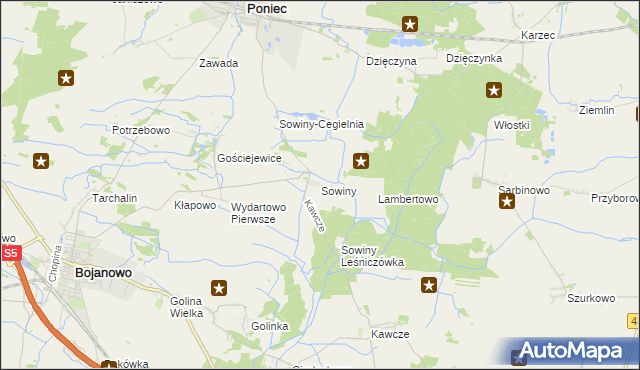 mapa Sowiny, Sowiny na mapie Targeo