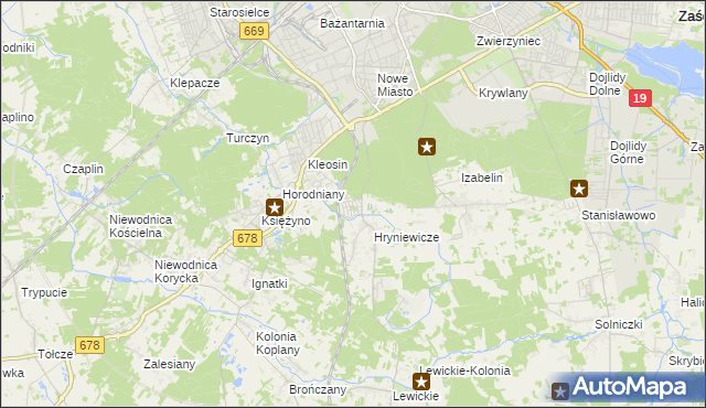mapa Śródlesie gmina Juchnowiec Kościelny, Śródlesie gmina Juchnowiec Kościelny na mapie Targeo