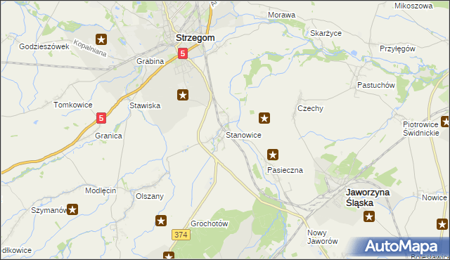 mapa Stanowice gmina Strzegom, Stanowice gmina Strzegom na mapie Targeo