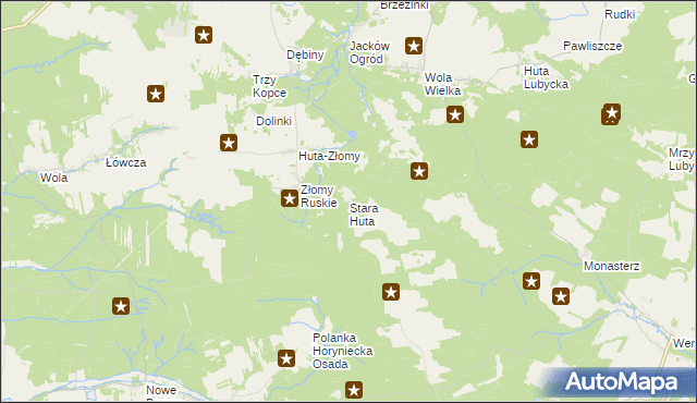 mapa Stara Huta gmina Narol, Stara Huta gmina Narol na mapie Targeo