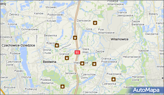 mapa Stara Wieś gmina Wilamowice, Stara Wieś gmina Wilamowice na mapie Targeo