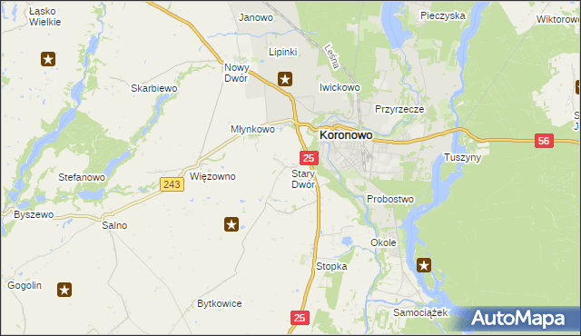 mapa Stary Dwór gmina Koronowo, Stary Dwór gmina Koronowo na mapie Targeo
