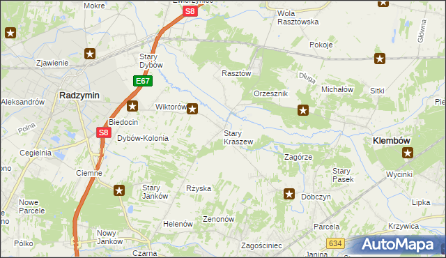 mapa Stary Kraszew, Stary Kraszew na mapie Targeo