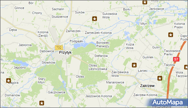 mapa Stefanów gmina Przytyk, Stefanów gmina Przytyk na mapie Targeo