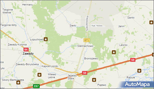 mapa Stelmachowo gmina Tykocin, Stelmachowo gmina Tykocin na mapie Targeo