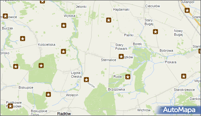 mapa Sternalice gmina Radłów, Sternalice gmina Radłów na mapie Targeo