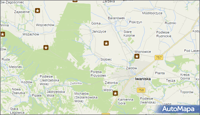 mapa Stobiec gmina Iwaniska, Stobiec gmina Iwaniska na mapie Targeo