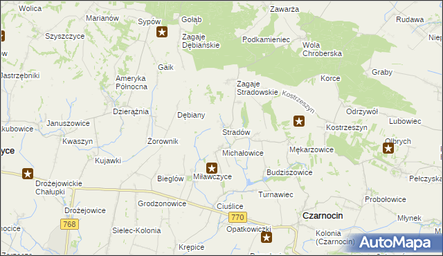 mapa Stradów gmina Czarnocin, Stradów gmina Czarnocin na mapie Targeo