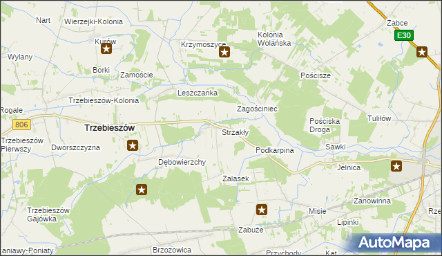 mapa Strzakły, Strzakły na mapie Targeo