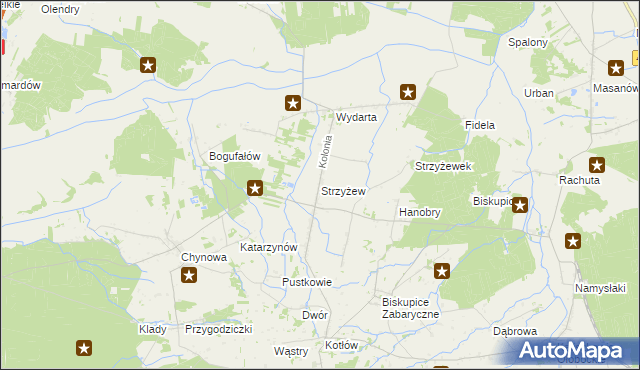 mapa Strzyżew gmina Sieroszewice, Strzyżew gmina Sieroszewice na mapie Targeo