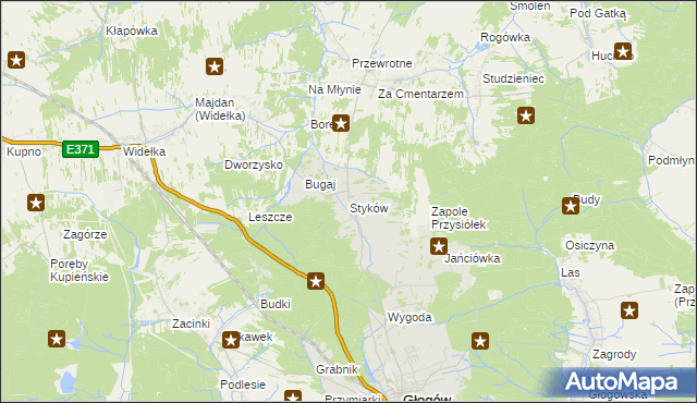 mapa Styków gmina Głogów Małopolski, Styków gmina Głogów Małopolski na mapie Targeo