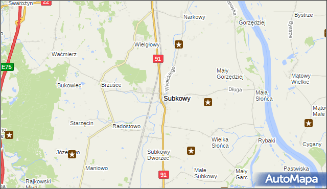 mapa Subkowy, Subkowy na mapie Targeo