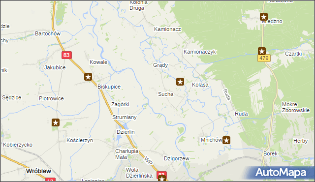 mapa Sucha gmina Sieradz, Sucha gmina Sieradz na mapie Targeo