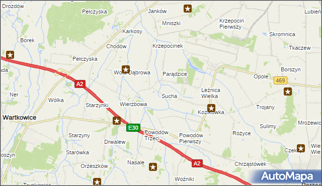 mapa Sucha gmina Wartkowice, Sucha gmina Wartkowice na mapie Targeo