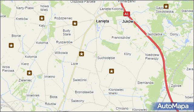 mapa Suchodębie gmina Łanięta, Suchodębie gmina Łanięta na mapie Targeo