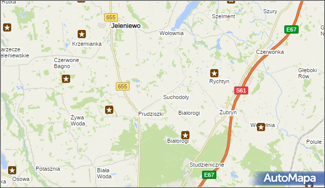mapa Suchodoły gmina Jeleniewo, Suchodoły gmina Jeleniewo na mapie Targeo