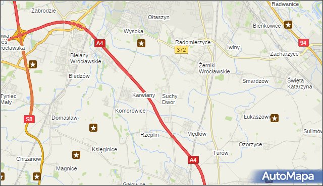 mapa Suchy Dwór gmina Żórawina, Suchy Dwór gmina Żórawina na mapie Targeo