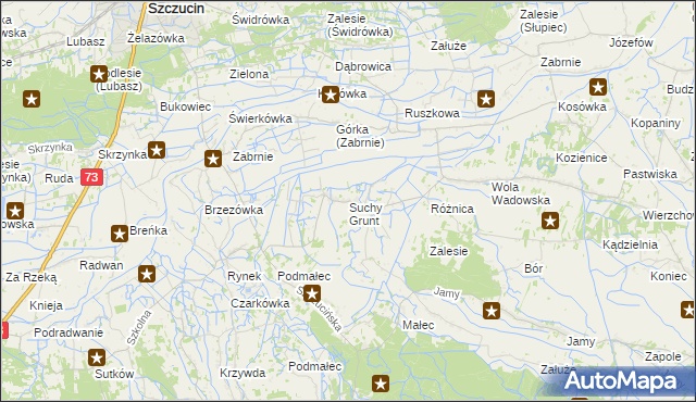 mapa Suchy Grunt gmina Szczucin, Suchy Grunt gmina Szczucin na mapie Targeo