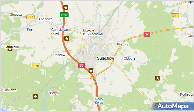 mapa Sulechów powiat zielonogórski, Sulechów powiat zielonogórski na mapie Targeo
