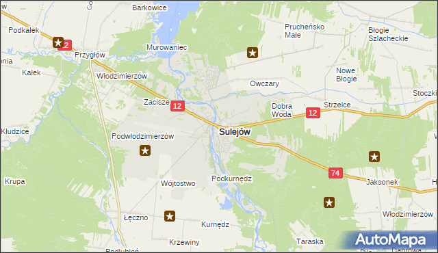 mapa Sulejów powiat piotrkowski, Sulejów powiat piotrkowski na mapie Targeo