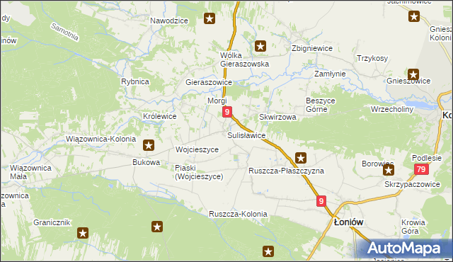 mapa Sulisławice gmina Łoniów, Sulisławice gmina Łoniów na mapie Targeo