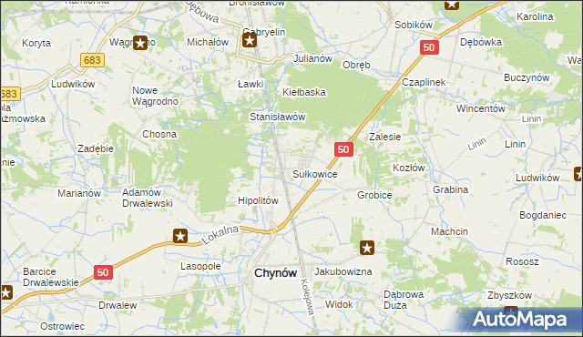 mapa Sułkowice gmina Chynów, Sułkowice gmina Chynów na mapie Targeo