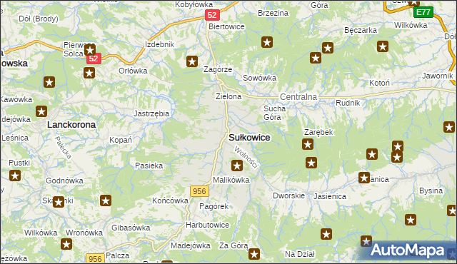 mapa Sułkowice powiat myślenicki, Sułkowice powiat myślenicki na mapie Targeo