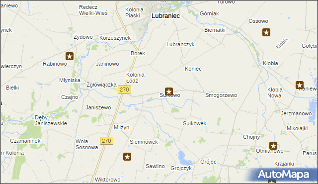 mapa Sułkowo gmina Lubraniec, Sułkowo gmina Lubraniec na mapie Targeo