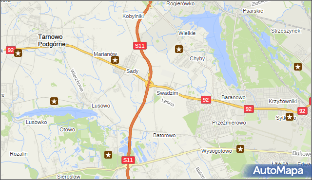 mapa Swadzim gmina Tarnowo Podgórne, Swadzim gmina Tarnowo Podgórne na mapie Targeo