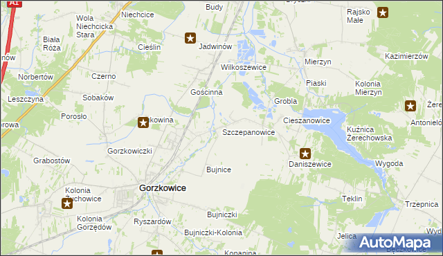 mapa Szczepanowice gmina Gorzkowice, Szczepanowice gmina Gorzkowice na mapie Targeo