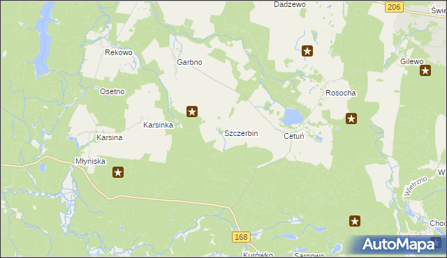 mapa Szczerbin gmina Polanów, Szczerbin gmina Polanów na mapie Targeo