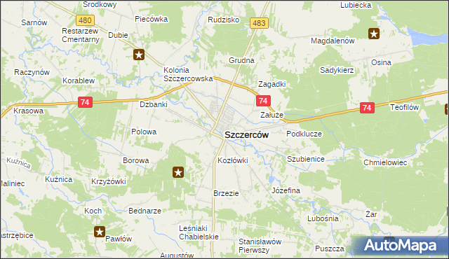 mapa Szczerców, Szczerców na mapie Targeo