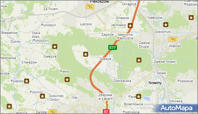mapa Szewce gmina Sitkówka-Nowiny, Szewce gmina Sitkówka-Nowiny na mapie Targeo