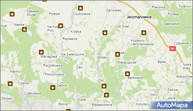 mapa Szklary gmina Jerzmanowice-Przeginia, Szklary gmina Jerzmanowice-Przeginia na mapie Targeo